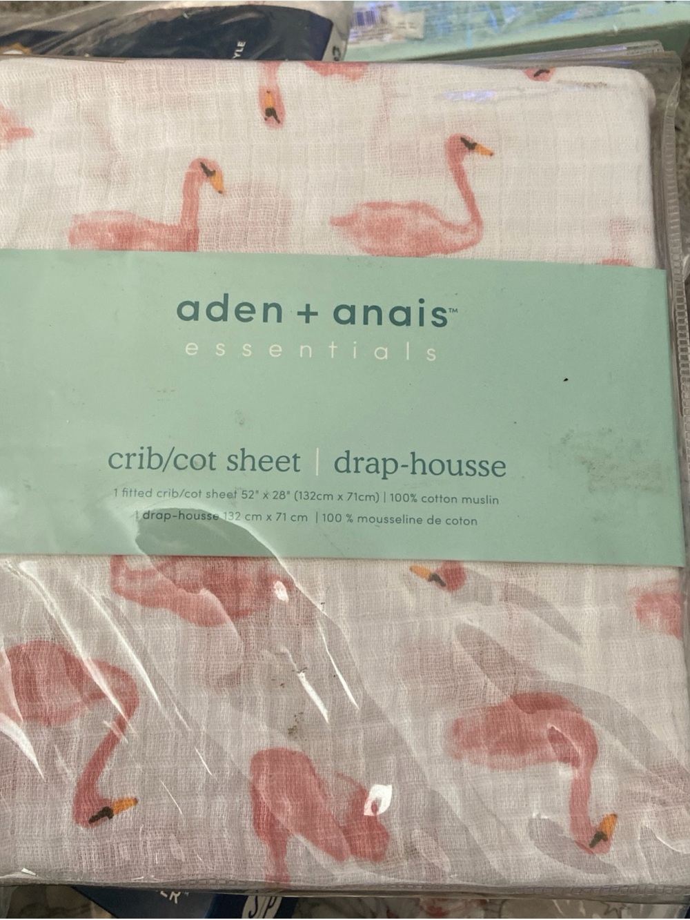 Brand New aden + anais Essentials Briar Rose Pink Swan Crib Sheet Cotton Muslin
